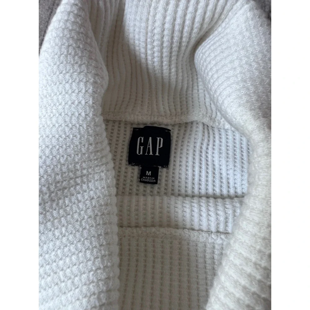 GAP Womens White Ribbed Turtleneck‎ Sweater Relaxed Fit Side Slit Medium